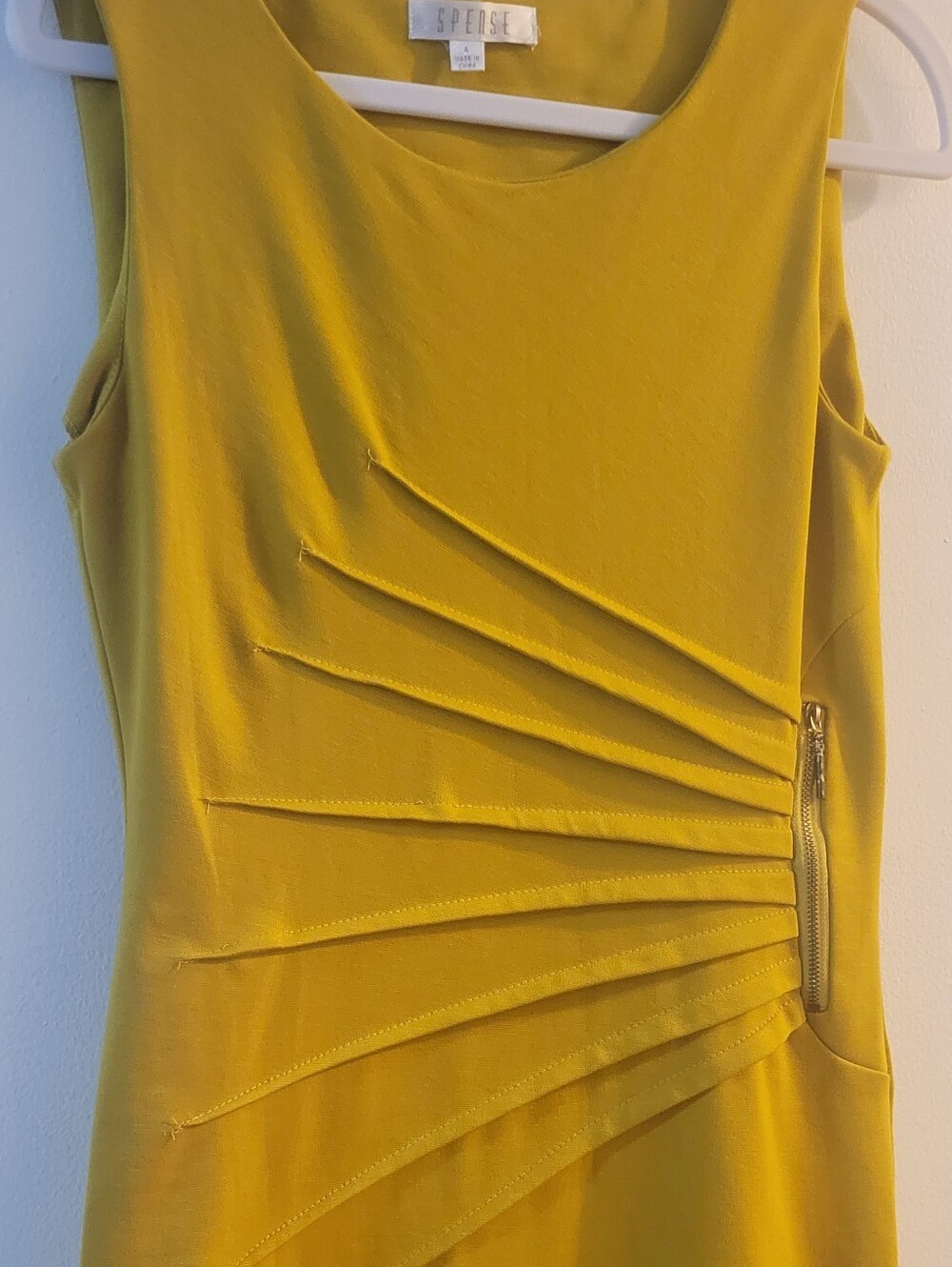 Spense Mustard Yellow Pleated-Detail Midi Dress